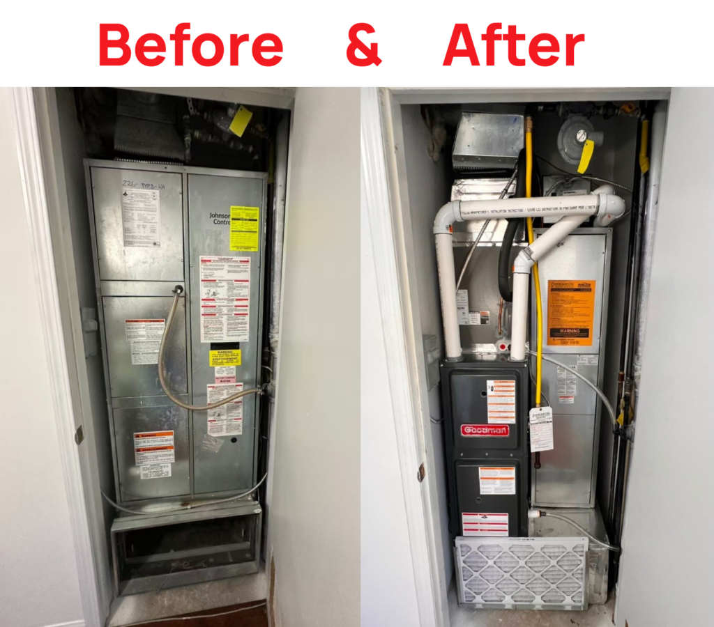 SKYPAK condo HVAC replacement with custom AC and Goodman furnace in Toronto